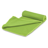 Vibrant green Yeti Cooling Towel, rapidly cools body temperature for outdoor activities, lightweight and chemical-free.