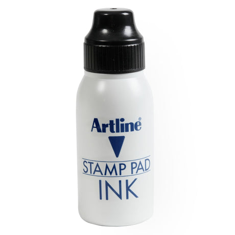 Artline Esa-2n Stamp Pad Ink 50cc in black, designed for vibrant, crisp impressions and mess-free refilling.