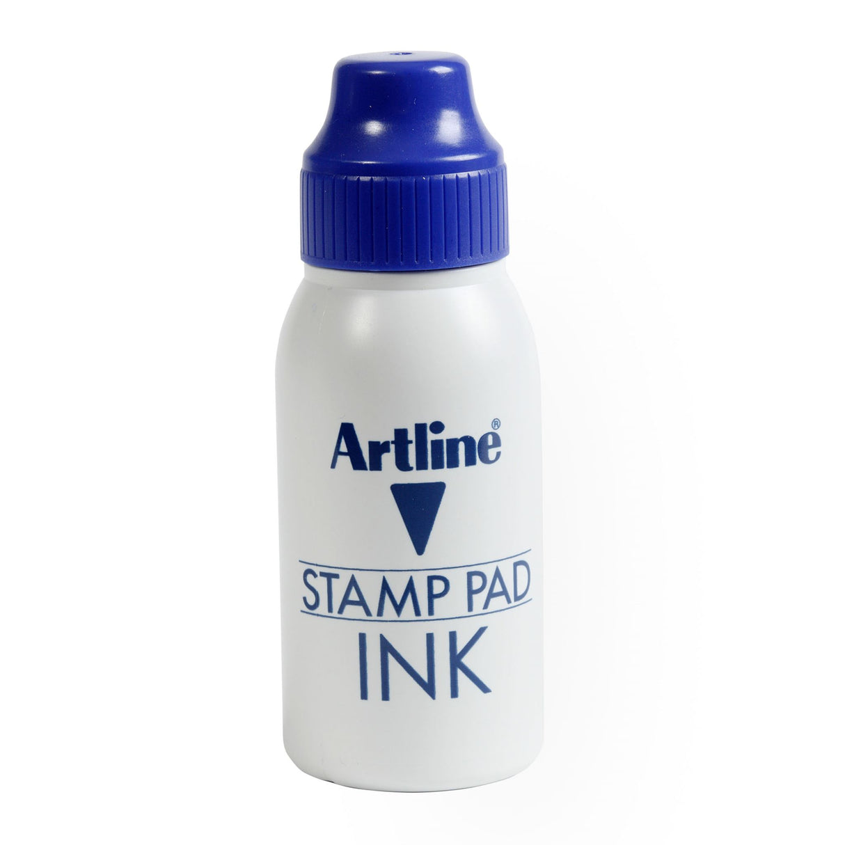 Artline Esa-2n 50cc blue stamp pad ink bottle, designed for easy, mess-free refilling and vibrant, crisp impressions.