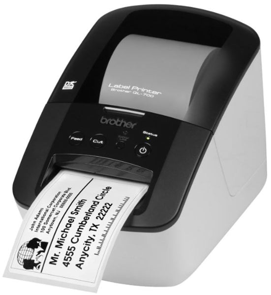 High-speed Brother QL700 Label Printer for efficient office labeling, capable of printing up to 93 labels per minute.