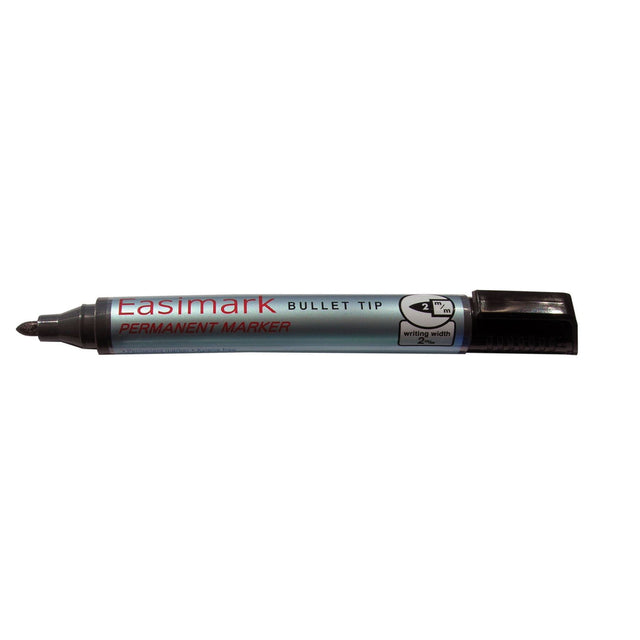 Pack of 12 Artline 107 permanent markers with 2mm bullet nib, ideal for bold, low-odour marking on various surfaces.