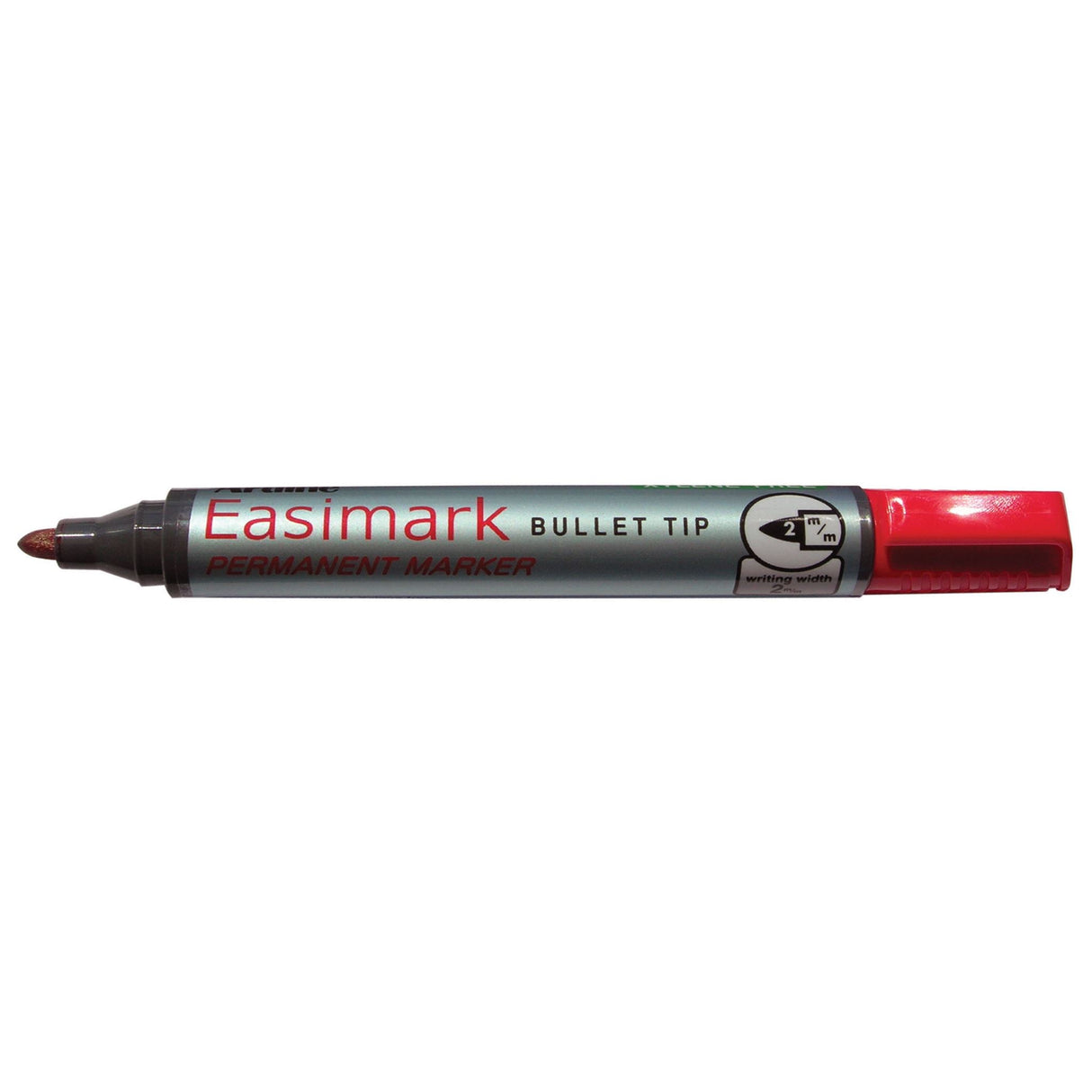 Artline 107 red permanent markers with 2mm bullet nib, 12-pack, ideal for precise marking on various surfaces.