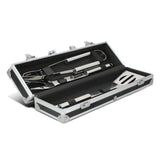 Luxmore BBQ Set: premium grilling tools in a stylish case, featuring stainless steel fork, tongs, and spatula, perfect for outdoor cooking.