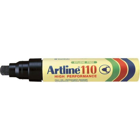 Set of 6 Artline 110 permanent markers with 4mm bullet nib, offering bold black ink for versatile marking on various surfaces.