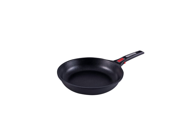 Black 32cm Pyrolux Connect Frypan with removable safety handle, PFOA-free non-stick coating for easy cooking and cleaning.