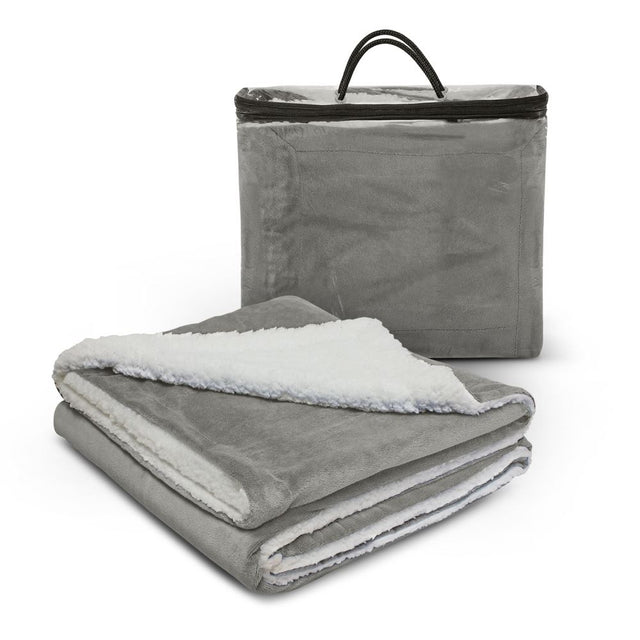 Oslo Luxury Blanket in grey, featuring soft Shu Velveteen fleece and poly-velvet liner, ideal for home and outdoor use.