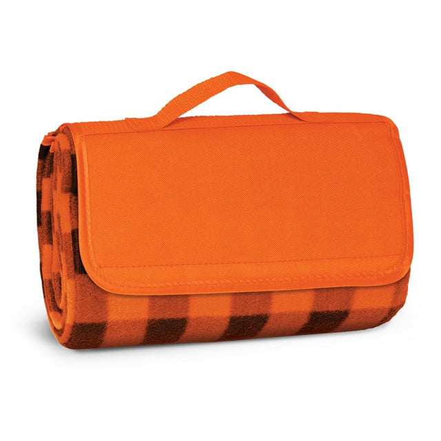 Vibrant orange Alfresco Picnic Blanket, spacious with waterproof backing, perfect for outdoor adventures and gatherings.