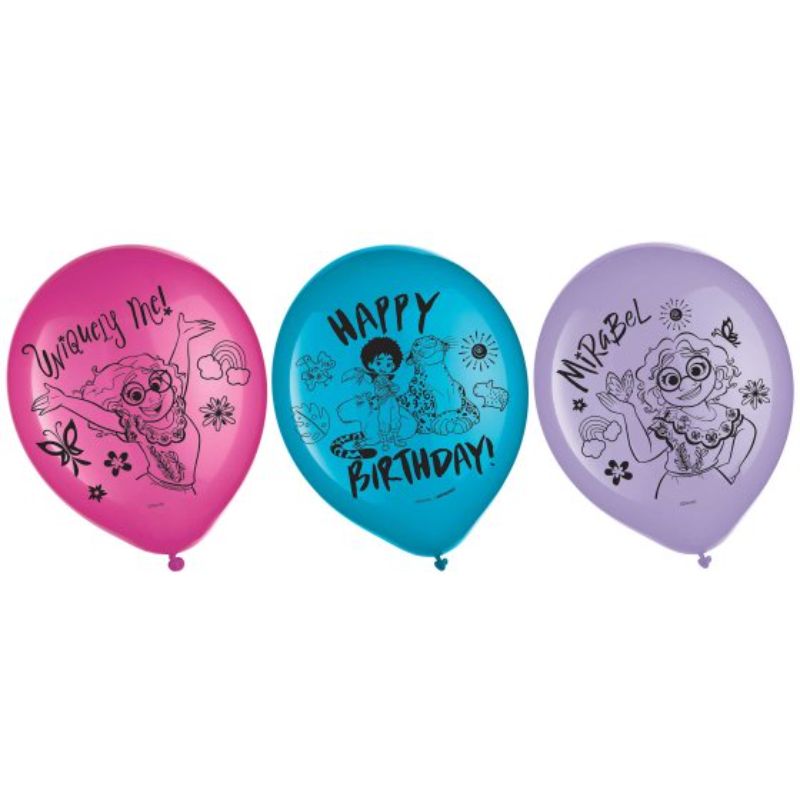 Colorful Encanto 30cm latex balloons in a set of 6, perfect for festive celebrations and party decorations.