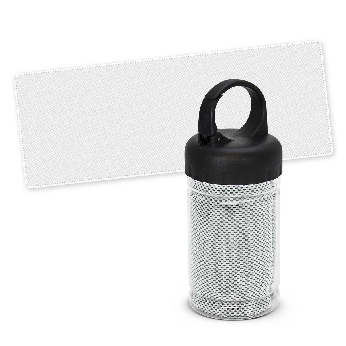 Active Cooling Sports Towel set of 6 in assorted colors, designed for quick cooling and easy transport in a tube holder.