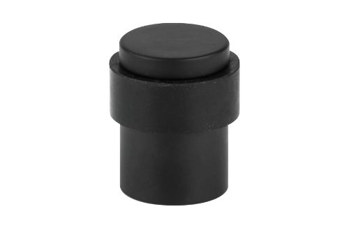 Round black powder-coated floor-mounted door stop set, crafted from durable stainless steel, ideal for stylish door protection.