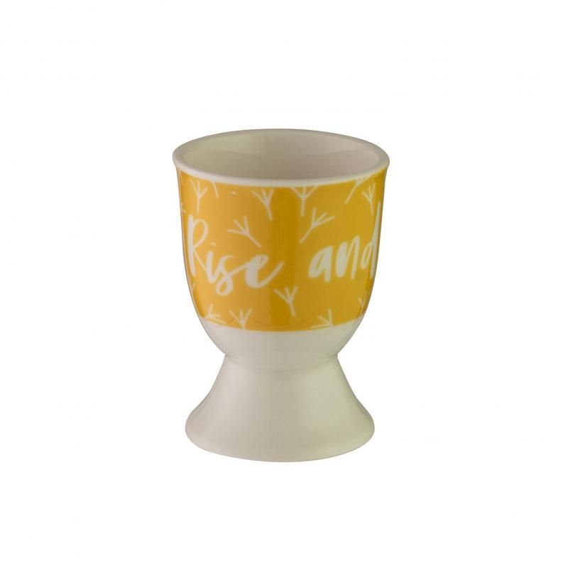 Whimsical Avanti Egg Cup with bunny faces, crafted from durable stoneware for fun and stability, perfect for breakfast.