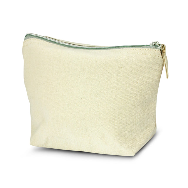 Eco-friendly medium cosmetic bags in natural cotton canvas, set of 30, with zippered closure for organization and travel.