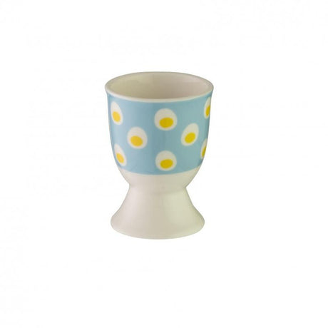 Adorable stoneware egg cup featuring a fried egg design, perfect for serving boiled eggs to kids and adding fun to breakfast.