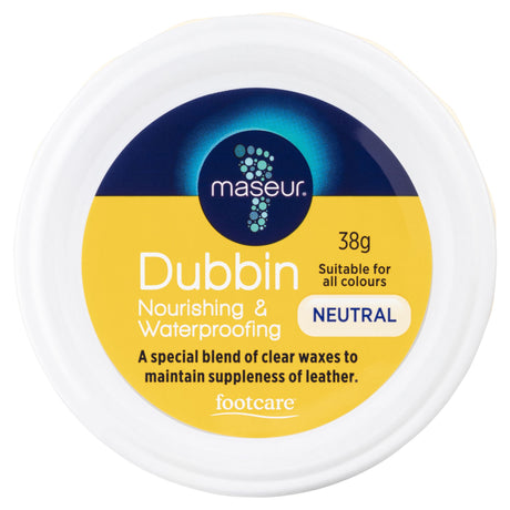 Nourishing and waterproofing shoe polish in neutral, enhancing leather shoes' shine and protection.