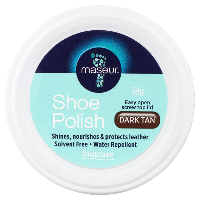 Footcare by Maseur Dark Tan Shoe Polish (38g) - solvent-free, nourishes, protects, and enhances leather footwear shine.