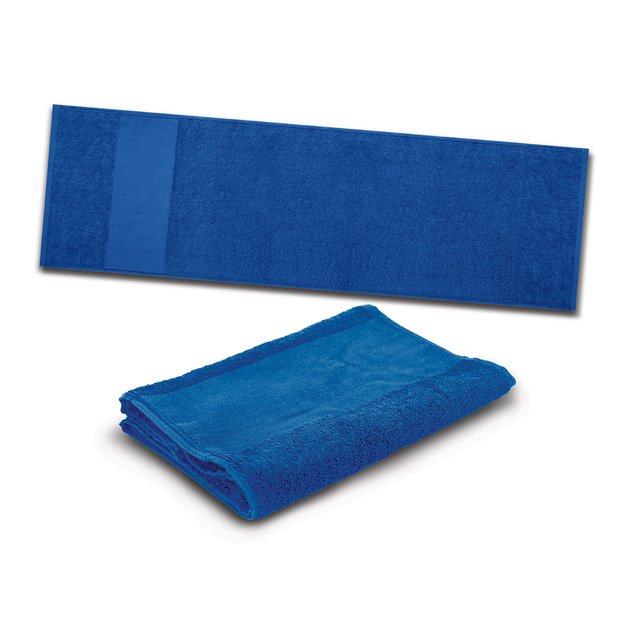 Set of 6 Royal Blue Enduro Sports Towels, made from soft 420gsm cotton, designed for absorbency and comfort after workouts.