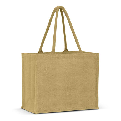Versatile set of 6 natural jute tote bags featuring padded handles and spacious design for eco-friendly shopping and daily use.