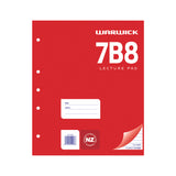 Warwick Pad 7B8 Lecture A4 pad with 75 leaf ruled pages, 7mm spacing, perfect for organized note-taking in various subjects.