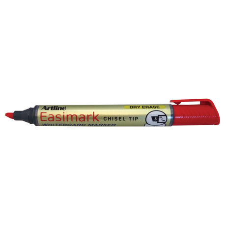 Artline 159 Easimark Red Whiteboard Markers, 5mm chisel nib, 12-pack, vivid colors, xylene-free, ideal for meetings and classes.