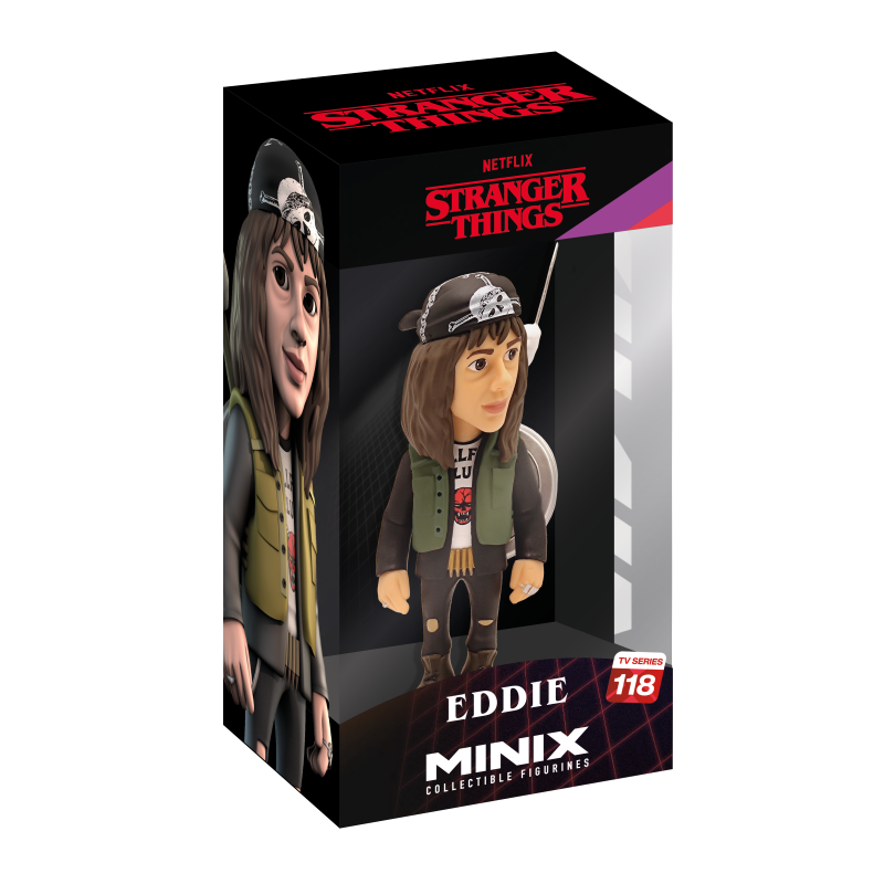 MINIX Eddie Munson figurine from Stranger Things, capturing his vibrant style as Hellfire Club's charismatic Dungeon Master.