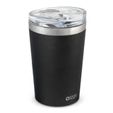 Sleek black Swiss Peak Vacuum Cup with 350ml capacity, double wall insulation, and secure leak-resistant lid, ideal for on-the-go drinks.