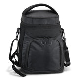 Premium black cooler backpack with 18L capacity, foam insulation, mesh pockets, and adjustable straps for outdoor adventures.