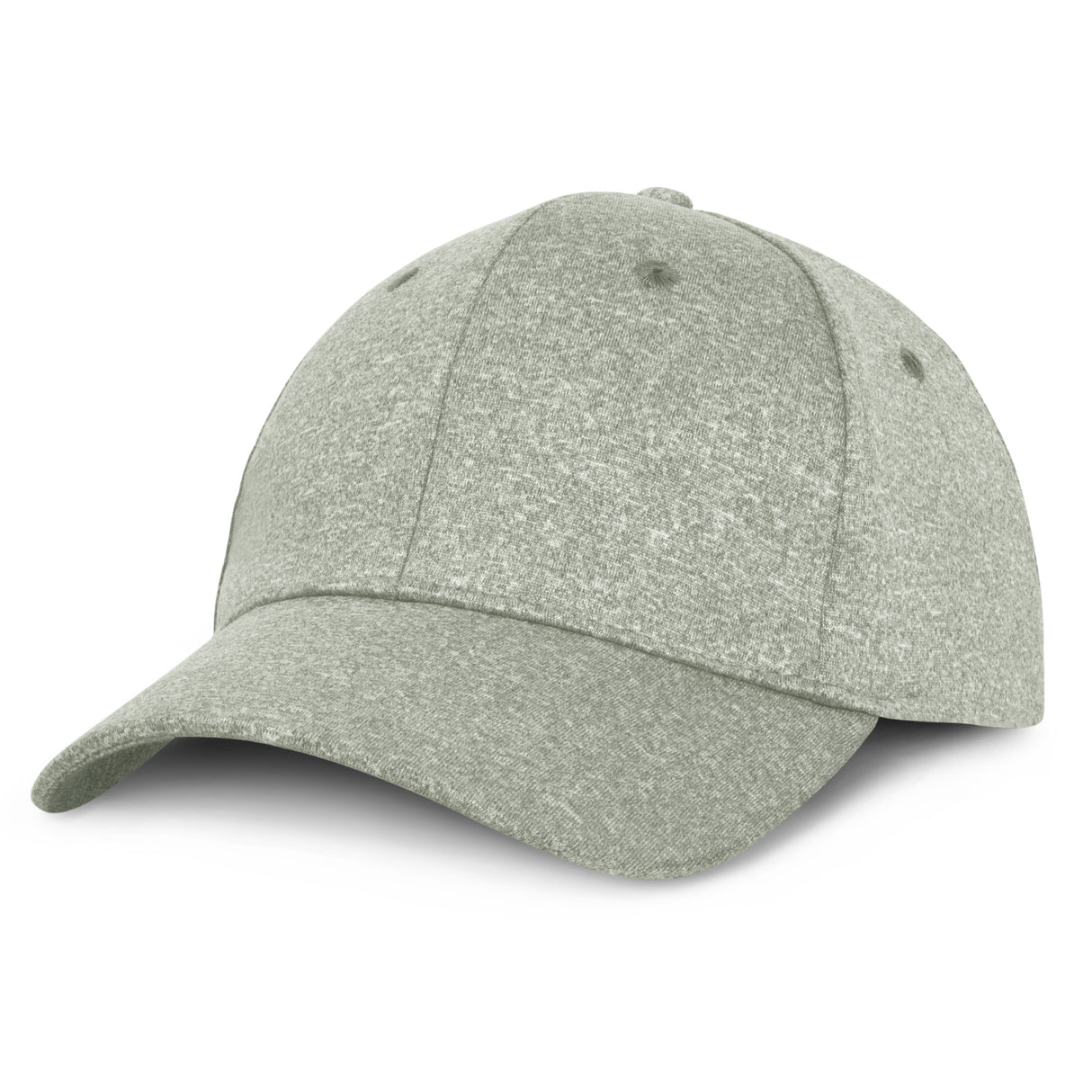 Light grey six-panel cap with two-tone finish, soft stretch fit, adjustable Velcro, and breathable design for comfort.