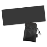 Eco-friendly black cooling towel made from RPET, providing instant relief during outdoor activities. Pack of 20 units.