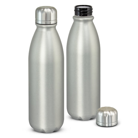 Sleek 750ml matte silver aluminium water bottle with secure stainless steel lid, eco-friendly and stylish for any activity.