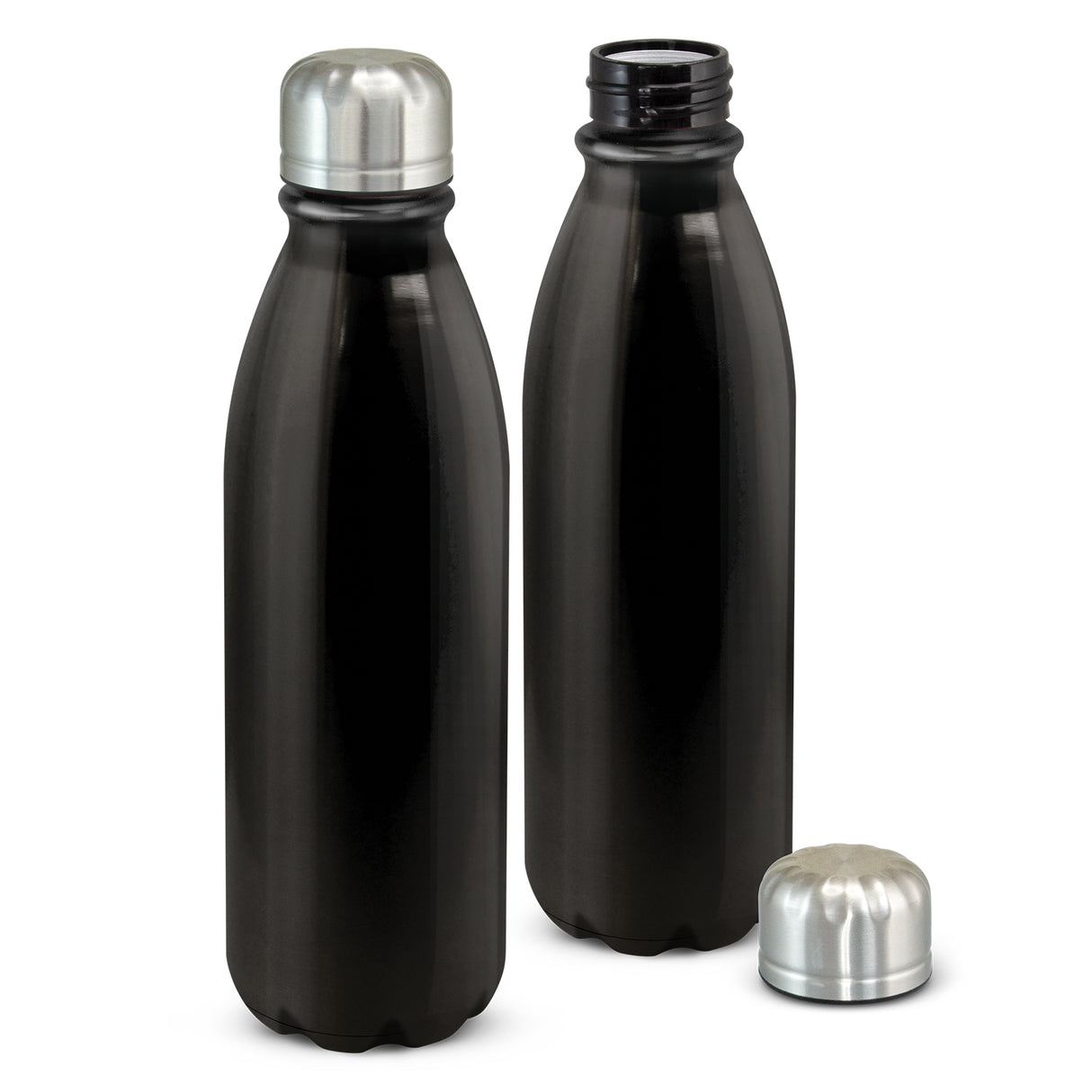 BPA-free black aluminum water bottle, 750ml, with stainless steel screw lid, ideal for hydration on the go, pack of 12.