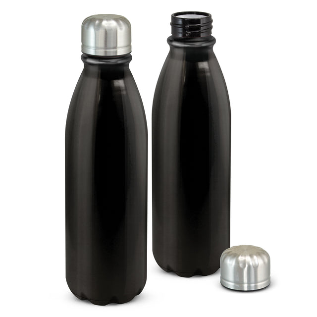 BPA-free black aluminum water bottle, 750ml, with stainless steel screw lid, ideal for hydration on the go, pack of 12.
