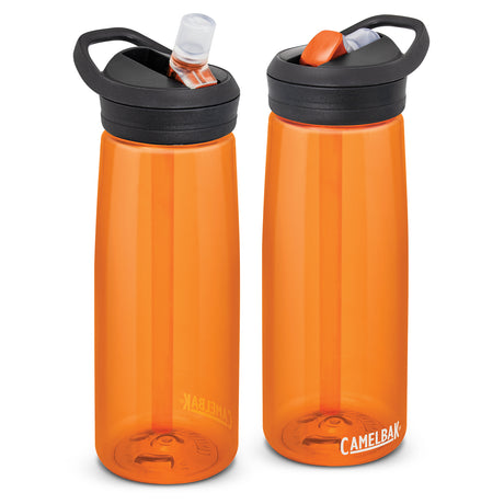 CamelBak Eddy 750ml water bottle in Lava Orange, featuring a secure lid, flip valve, and silicone bite valve for drip-free sipping.