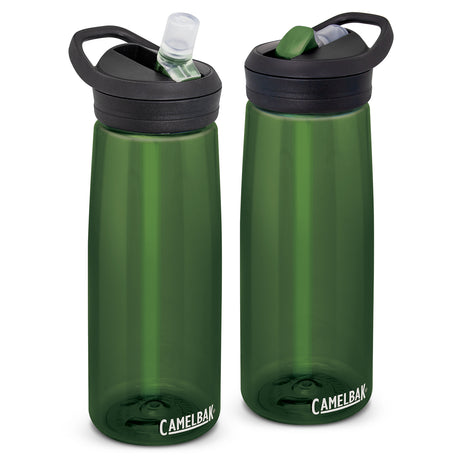 Lightweight CamelBak Eddy 750ml water bottle in olive, featuring a spill-proof flip valve and medical-grade silicone bite valve.