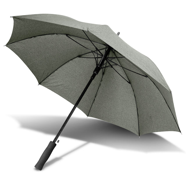 Premium grey Cirrus Elite umbrella featuring a two-tone heather canopy, robust fibreglass frame, and soft EVA grip.