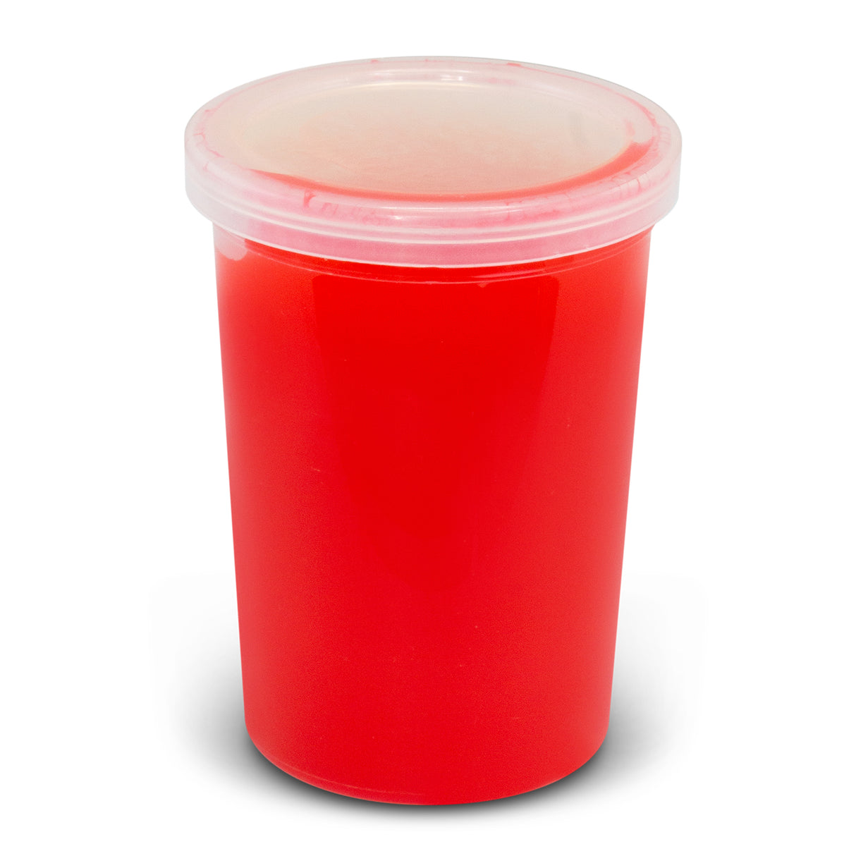 Vibrant red stress slime in a secure container, perfect for stress relief and creative play; 20 units included.