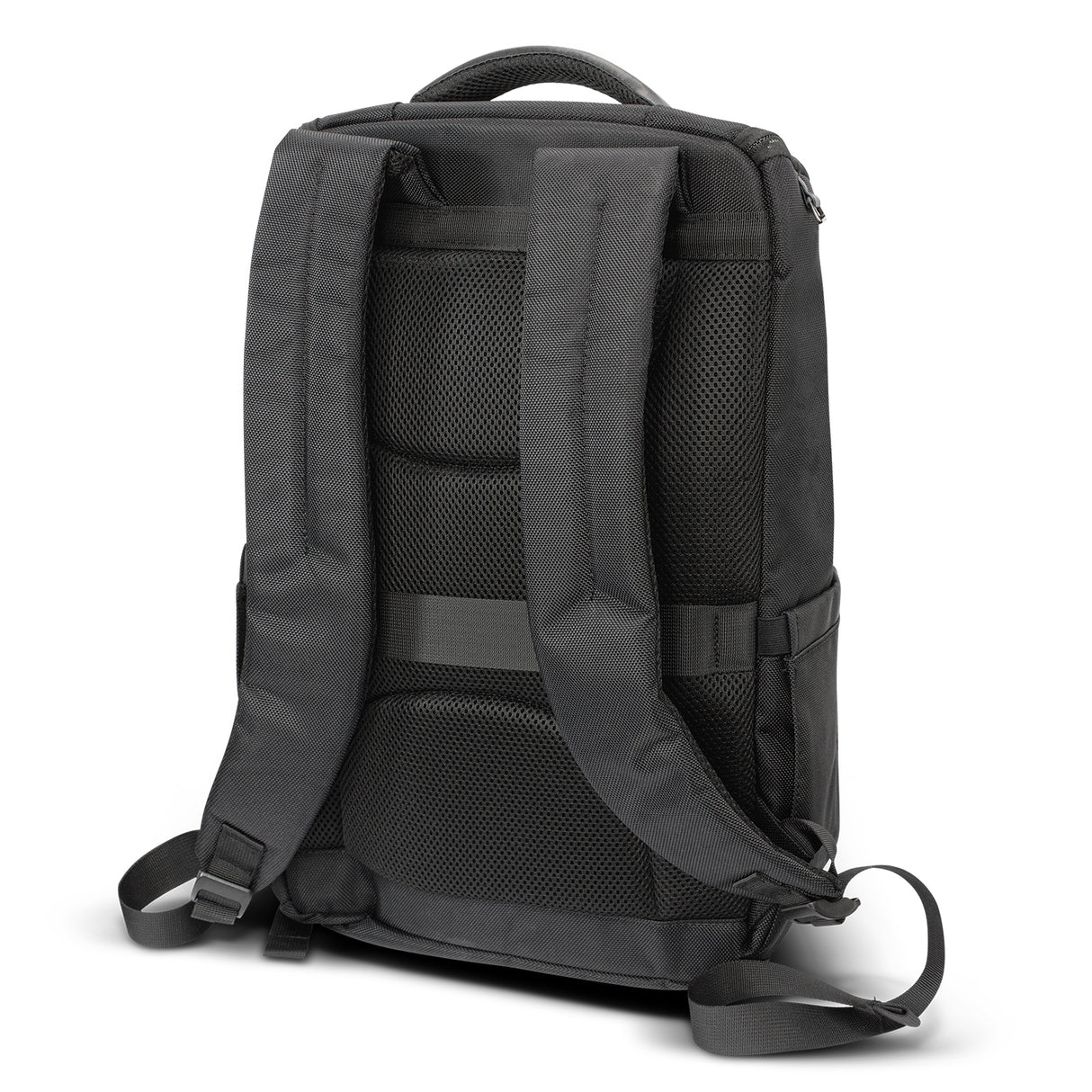 Sleek black Swiss Peak Voyager Laptop Backpack with padded compartments, RFID protection, and USB outlet for daily commuting.