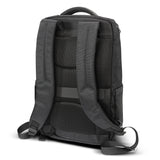 Sleek black Swiss Peak Voyager Laptop Backpack with padded compartments, RFID protection, and USB outlet for daily commuting.