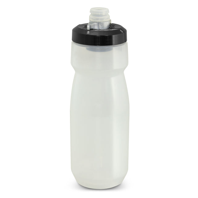 Clear 700ml bike bottle designed for hydration during cycling, featuring a high-flow valve and leak-proof lid.