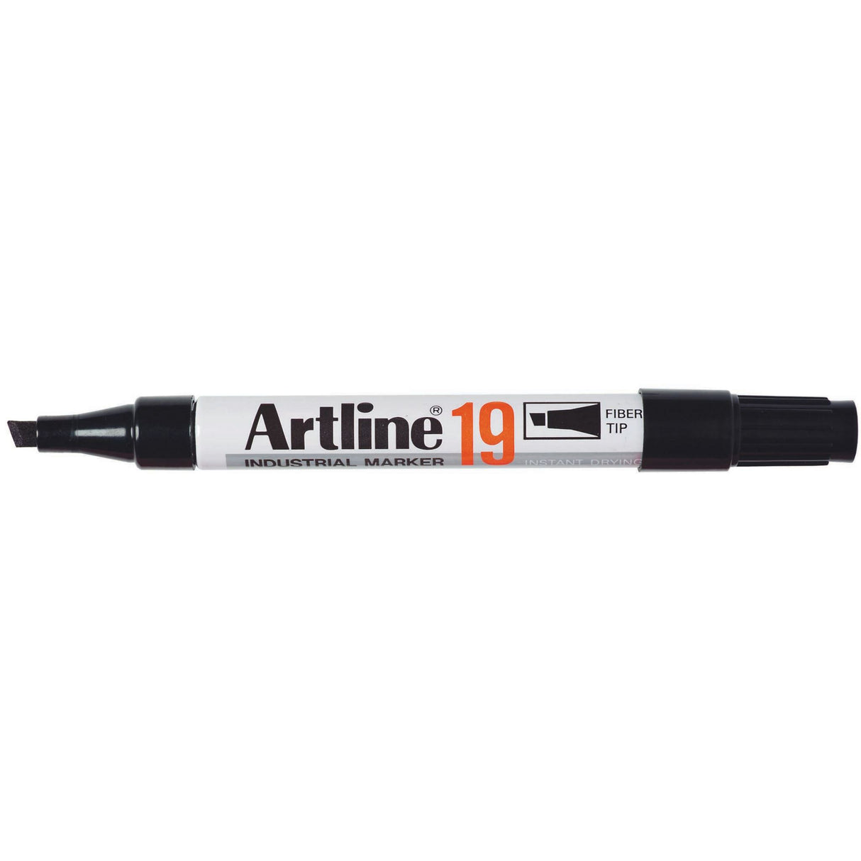 Set of 12 Artline 19 black permanent markers with 5mm chisel nib for versatile, durable marking on various surfaces.