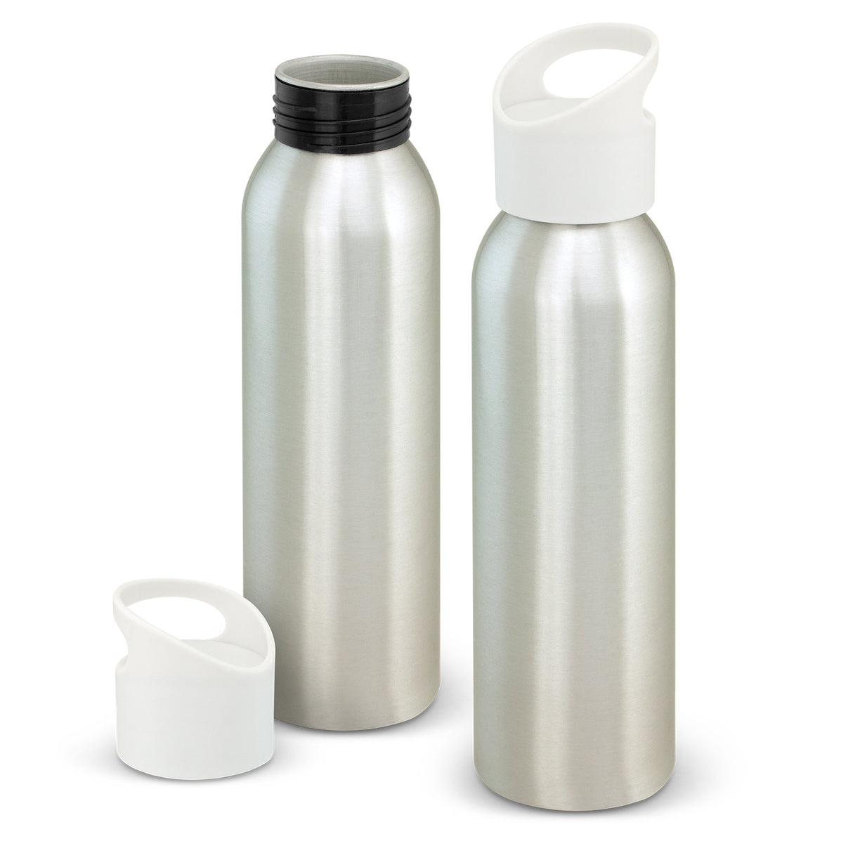 Lightweight silver 700ml aluminium bottle set of 20, featuring a secure lid, carry handle, and BPA-free design for stylish hydration.
