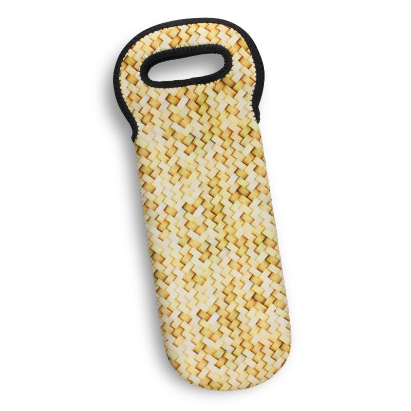 Stylish neoprene wine cooler bag in natural woven pattern, designed for transporting and insulating wine bottles. Set of 6.
