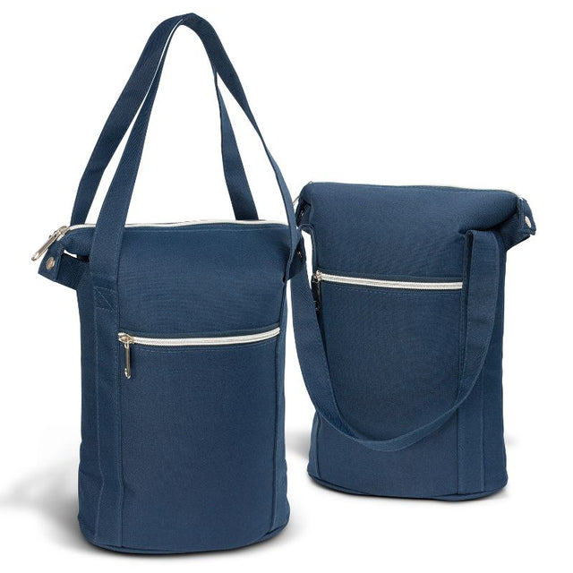 Set of 6 stylish navy wine cooler bags with insulation and zippered pockets, perfect for keeping wine bottles chilled on the go.