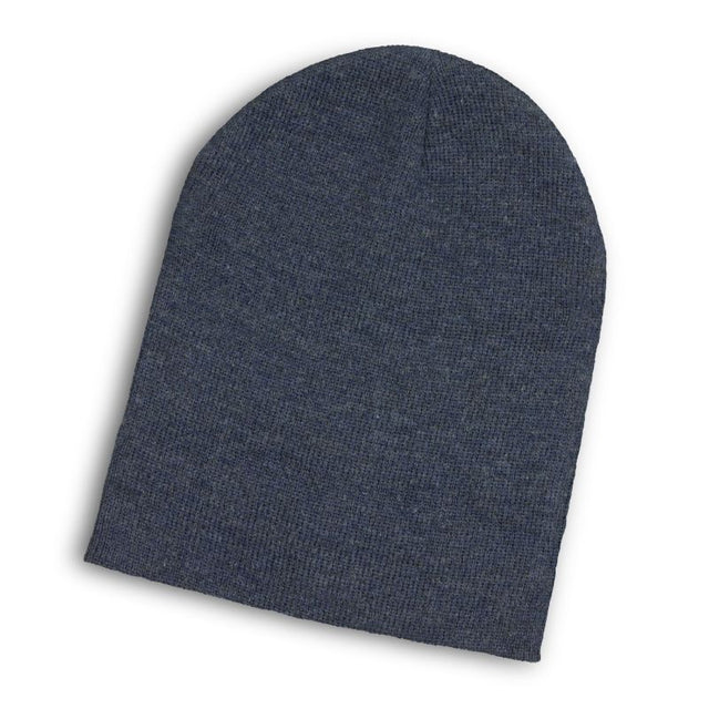 Navy slouch beanie in a heathered design, made from warm acrylic, perfect for winter outings and fits most head sizes.