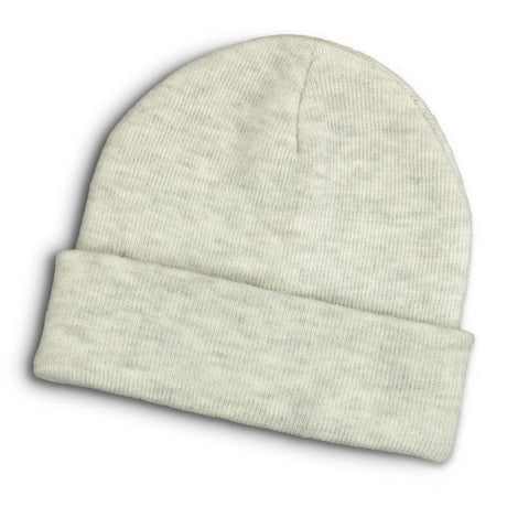 Warm two-tone ash beanie with ribbed knit, crafted from acrylic, perfect for winter wear; sold in packs of 10 units.