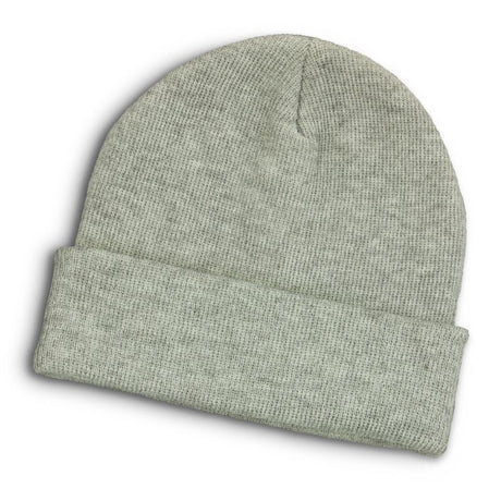 Warm Everest Heather Grey beanie with flecked two-tone yarn and roll-up cuff, perfect for stylish winter wear.