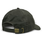 Durable Oilskin Dark Olive cap with waterproof wax, 6-panel design, pre-curved peak, adjustable fit, ideal for outdoor activities.