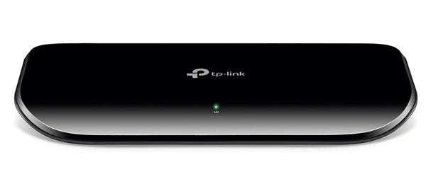 TP-Link SG1008D 8-Port Gigabit Switch with 8 RJ45 ports, plug-and-play, eco-friendly design, and fanless operation.