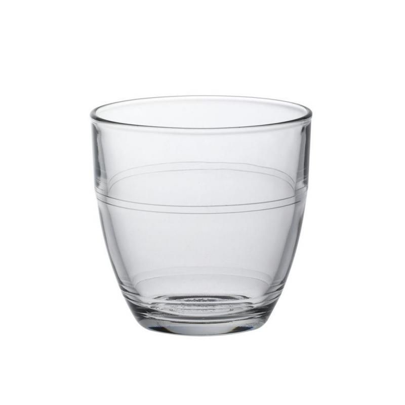 Set of 6 Duralex Gigogne clear 160ml stackable tumblers, shatterproof, durable, and perfect for everyday use.