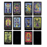 The Magic Gate Tarot Deck features 78 beautifully illustrated cards, blending traditional symbols with unique monochrome designs.