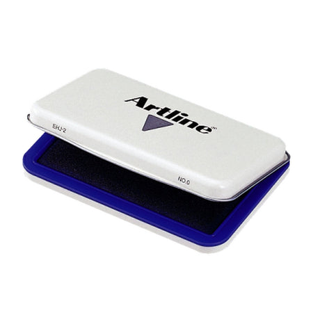 Artline Ehj-2 Stamp Pad #0 in blue, 56x90mm, features water-based ink for clear, quick-drying impressions without drying out.